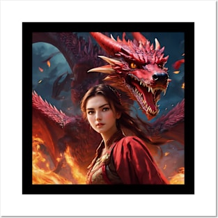 girl with dragon Posters and Art